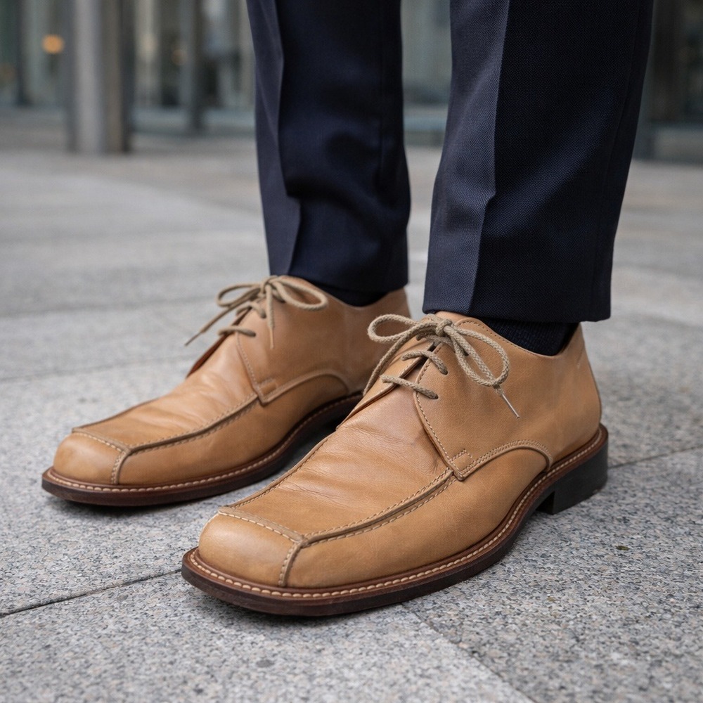 Kenneth Cole Tan Leather SquareToe Oxford Italy Men US 10.5/11 EUR 44 Tie Shoes